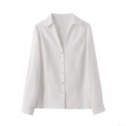 Women's Casual V Neck Long Sleeve Shirt Polyester Blouse With Gold Buttons Roll Up Sleeve Standard Fit Top For Office Daily Fashion White Shirt