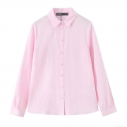 Women's Long Sleeve Button Down Shirt Polyester Lightweight Solid Color Turn-down Collar Blouse For Office Work Daily Wear Casual Elegant Lady Tops