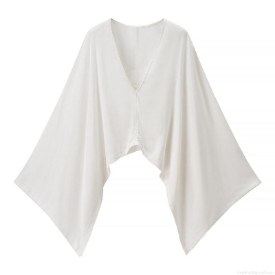 Women's Elegant V-Neck Batwing Sleeve Blouse Loose Fit Solid Color Polyester Top Casual Soft Summer Pullover Shirt For Women