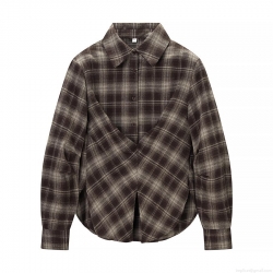 Women's Plaid Button Down Shirt Long Sleeve Polyester Collared Blouse Vintage Streetwear Casual Tops For Autumn Winter Brown Grey