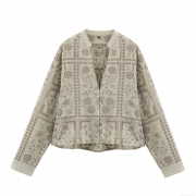 Women's Vintage Sage Green Floral Embroidery Blouse Long Sleeve Cotton Blend Eyelet Hollow Shirt V Neck Single Breasted Casual Ethnic Tops