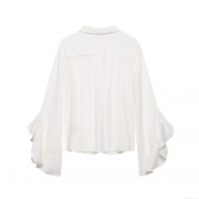 Women Elegant White Chiffon Blouse Bow Tie Neck Ruffle Batwing Sleeve Loose Shirt Top For Office Party Dating