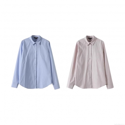 Women's Striped Long Sleeve Cotton Blend Shirt Turn-down Collar Single Breasted Casual Blouse Soft Breathable Streetwear Top For Spring Autumn