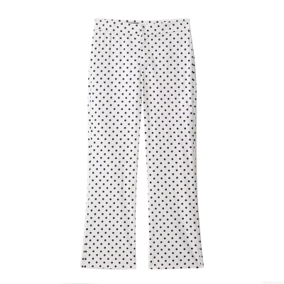 Women's High Waist Polka Dot Flare Pants Contrast Color Casual Wide Leg Trousers For Daily Streetwear Fashion Lady 100% Polyester Fall Clothing