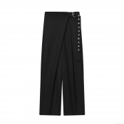 Women's Solid Black Straight Leg Casual Pants With Belt Wrap Design High Waist Polyester Twill Trousers For Streetwear Daily Commuting