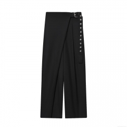 Women's Solid Black Straight Leg Casual Pants With Belt Wrap Design High Waist Polyester Twill Trousers For Streetwear Daily Commuting