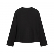 Women's Polyester Padded Shoulder Blazer Jacket Black Long Sleeve V Neck Single Breasted Gold Button Suit Coat For Work Office Streetwear Fashion