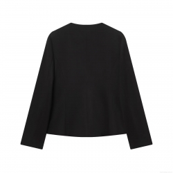 Women's Polyester Padded Shoulder Blazer Jacket Black Long Sleeve V Neck Single Breasted Gold Button Suit Coat For Work Office Streetwear Fashion