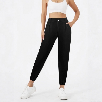 Women High Waist Chenille Joggers Pants Slim Fit Solid Color Polyester Spandex Cuffed Bottom Trousers For Casual Office Daily Wear Lady Fashion