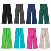 Women's Parachute Cargo Pants Polyester Drawstring Elastic Waist Casual Outdoor Streetwear Baggy Jogger Pants With Knee Pleats