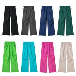 Women's Parachute Cargo Pants Polyester Drawstring Elastic Waist Casual Outdoor Streetwear Baggy Jogger Pants With Knee Pleats