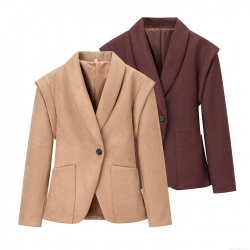 Women's Elegant Faux Suede Blazer Jacket Long Sleeve Polyester Spandex Waist-cinched One Button Slim Fit Outerwear For Office Work Casual Autumn