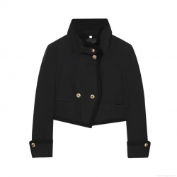 Women's Short Blazer Jacket 100% Polyester Stand Collar Gold Buttons French Retro Style Elegant Outerwear For Work Daily Casual