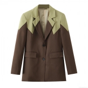 Women's Fashion Patchwork Color Block Blazer Notch Lapel Long Sleeve Single Breasted Jacket For Office Business Casual Commute Elegant Outerwear Coat