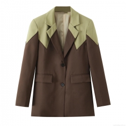 Women's Fashion Patchwork Color Block Blazer Notch Lapel Long Sleeve Single Breasted Jacket For Office Business Casual Commute Elegant Outerwear Coat