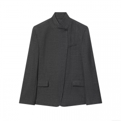 Women's Elegant Stand Collar Oblique Placket Blazer Jacket Woolen-like TR Fabric Dark Gray Business Casual Professional Work Wear Outerwear Coat