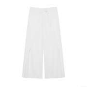 Women's Minimalist Wide Leg Pants Fashion Solid Color Pleated Full Length Trousers Office Commuting Daily Casual Loose Mid Waist White Polyester Pants
