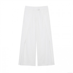 Women's Minimalist Wide Leg Pants Fashion Solid Color Pleated Full Length Trousers Office Commuting Daily Casual Loose Mid Waist White Polyester Pants