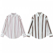 Women's Elegant Striped Poplin Shirt Long Sleeve Button Down Blouse Polyester Casual Office Tops For Women