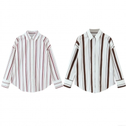 Women's Elegant Striped Poplin Shirt Long Sleeve Button Down Blouse Polyester Casual Office Tops For Women