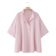 Women's 100% Cotton Striped Blouse Fashion Loose V-Neck Poncho Style Short Sleeve Shirt Casual Summer Tops For Women