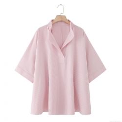 Women's 100% Cotton Striped Blouse Fashion Loose V-Neck Poncho Style Short Sleeve Shirt Casual Summer Tops For Women