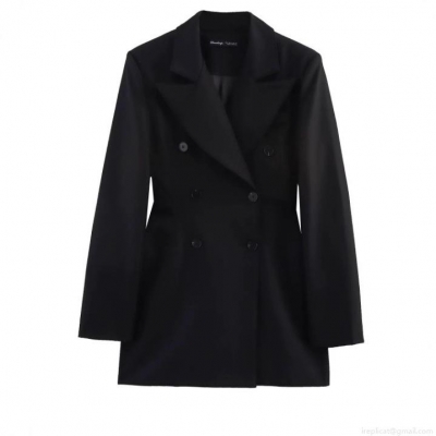 Women's Black Double Breasted Blazer Jacket With Padded Shoulders Elegant Satin Finish Solid Color Long Sleeve Suit Jacket For Office Business Party Ladies Formal Outerwear