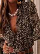 Women's Bohemian Paisley Print V-Neck Tie Long Sleeve Blouse Casual Retro Polyester Pullover Shirt For Daily Vacation Holiday Fashion Streetwear Top
