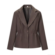 Women's Business Casual Blazer Polyester Textured Fabric Slim Fit Waist Cinching Suit Jacket For Office Daily Autumn Fall Commuter Elegant Outerwear For Ladies