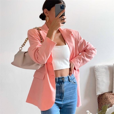 Women's Loose Casual Blazer Jacket Long Sleeve Notch Lapel Suit Coat With Pockets Solid Color Work Office Fashion Outwear For Women