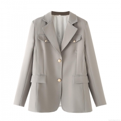 Women's Loose Casual Blazer Jacket European Style Metal Button Lapel Long Sleeve Mid-Length Polyester Suit Outerwear For Spring Autumn Streetwear