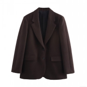 Women's Casual Loose Blazer Coat Wool Blend Notched Lapel Mid-Length Jacket Deep Brown Solid Color Fall Winter Outwear Streetwear For Women