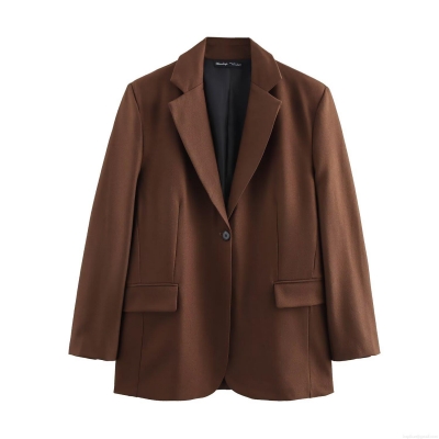 Women's Casual Loose Fit Single Breasted Blazer Jacket With Pockets Solid Color Long Sleeve Office Lady Work Outerwear Spring Fall Autumn