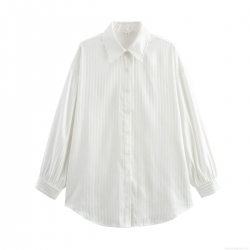 Women's White Vertical Striped Long Sleeve Shirt Lightweight Polyester Lapel Loose Button Up Blouse For Summer Casual Streetwear Daily Commuting