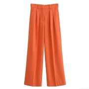 Women's Wide Leg Pants Solid Color Casual High Waisted Trousers Loose Straight Leg Office Work Pants Fashion Streetwear With Zipper Pockets