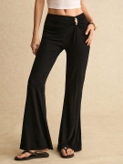 Women's High Waist Flare Pants Milk Silk High Elasticity Ruched Leggings With Gold Buckle Elegant Sexy Chic Bell Bottom Yoga Trousers