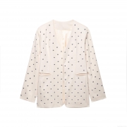 Women's Fashion Rivet Studded Blazer Jacket Casual V Neck Open Front Long Sleeve Suit Coat Elegant Solid Color Streetwear Outerwear For Lady Office