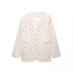 Women's Fashion Rivet Studded Blazer Jacket Casual V Neck Open Front Long Sleeve Suit Coat Elegant Solid Color Streetwear Outerwear For Lady Office