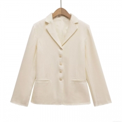 Women's Casual Knit Texture Blazer Jacket Single Breasted Lapel Long Sleeve Suit Outwear with Pockets for Autumn Minimalist Fashion