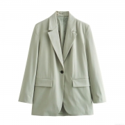 Women's Casual Loose Solid Color Notch Lapel Blazer Jacket Long Sleeve Polyester Suit Outerwear For Office Work Daily Wear Autumn Lady