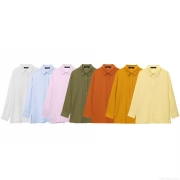 Women's Long Sleeve Lapel Shirt Loose Solid Color Button Down Blouse Casual Streetwear Tops With Side Slit For Women Spring Autumn Clothing