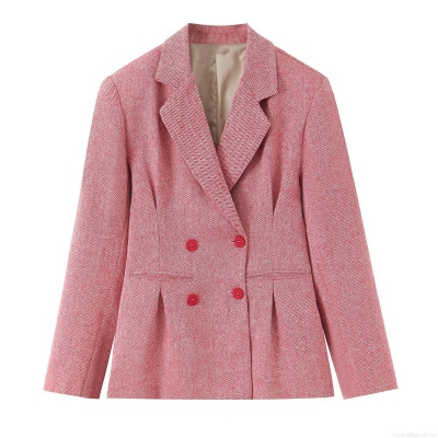 Women's Fashion Elegant Herringbone Tweed Blazer Elegant Double Breasted Notched Lapel Suit Jacket Commute Long Sleeve Outerwear For Winter Ladies