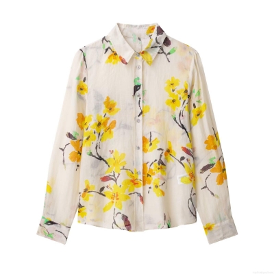 Women's Floral Print Long Sleeve Shirt Casual Button Down Lapel Collar Loose Fit Blouse Summer Spring Floral Tops For Women Office Daily Wear
