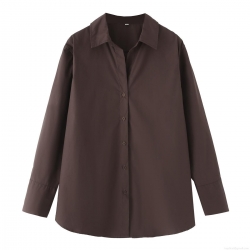 Women's Cotton Poplin Long Sleeve Blouse Casual Loose Turn-down Collar Button Down Shirt Minimalist Oversized Daily Office Top For Lady