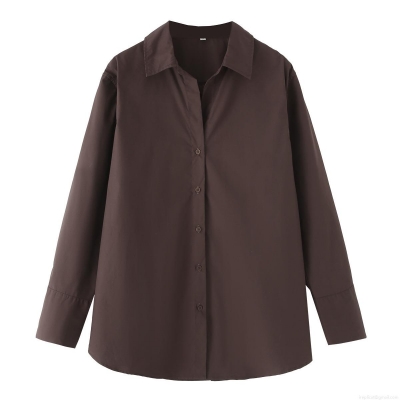 Women's Cotton Poplin Long Sleeve Blouse Casual Loose Turn-down Collar Button Down Shirt Minimalist Oversized Daily Office Top For Lady