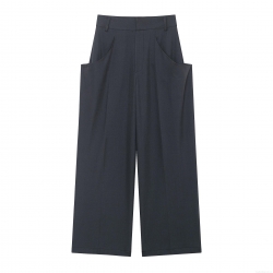Women's High Waist Wide Leg Pants 100% Polyester Woven Solid Color Casual Long Trousers Large Curved Pockets Modern Minimalist Fashion