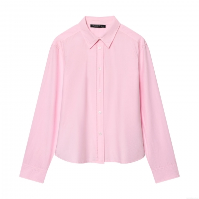 Women's Elegant Poplin Shirt Minimalist Solid Pink Long Sleeve Single-Breasted Blouse Button Down Top For Office Daily Wear Spring Fashion Apparel