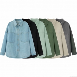 Women's Vintage Denim Shirt Jacket Long Sleeve Button Down Blouse With Pockets Casual Loose Fit Washed Outerwear Tops For Daily Streetwear Women