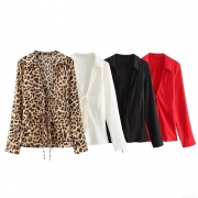 Women Satin Blouse Elegant Tie Neck Bow Long Sleeve Shirt For Party Office Lady Casual Leopard Print Solid Color Top