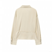 Women's Elegant Satin Blouse Long Sleeve V-Neck Shirt With Drawstring Waist Belt Solid Color Office Daily Casual Tops For Women